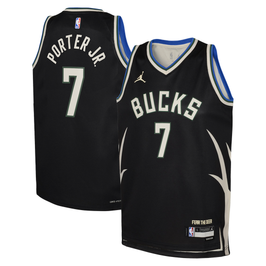 Milwaukee Bucks Jordan Brand Statement Edition Swingman Jersey - Hunter Green - Kevin Porter Jr. - Youth