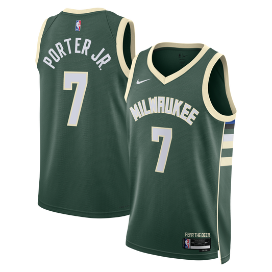 Milwaukee Bucks Nike Icon Edition Swingman Jersey - Hunter Green - Kevin Porter Jr. - Unisex