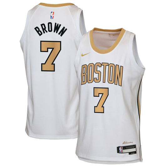 Boston Celtics Nike 2025/26 City Edition Swingman Jersey - White - Jaylen Brown - Youth