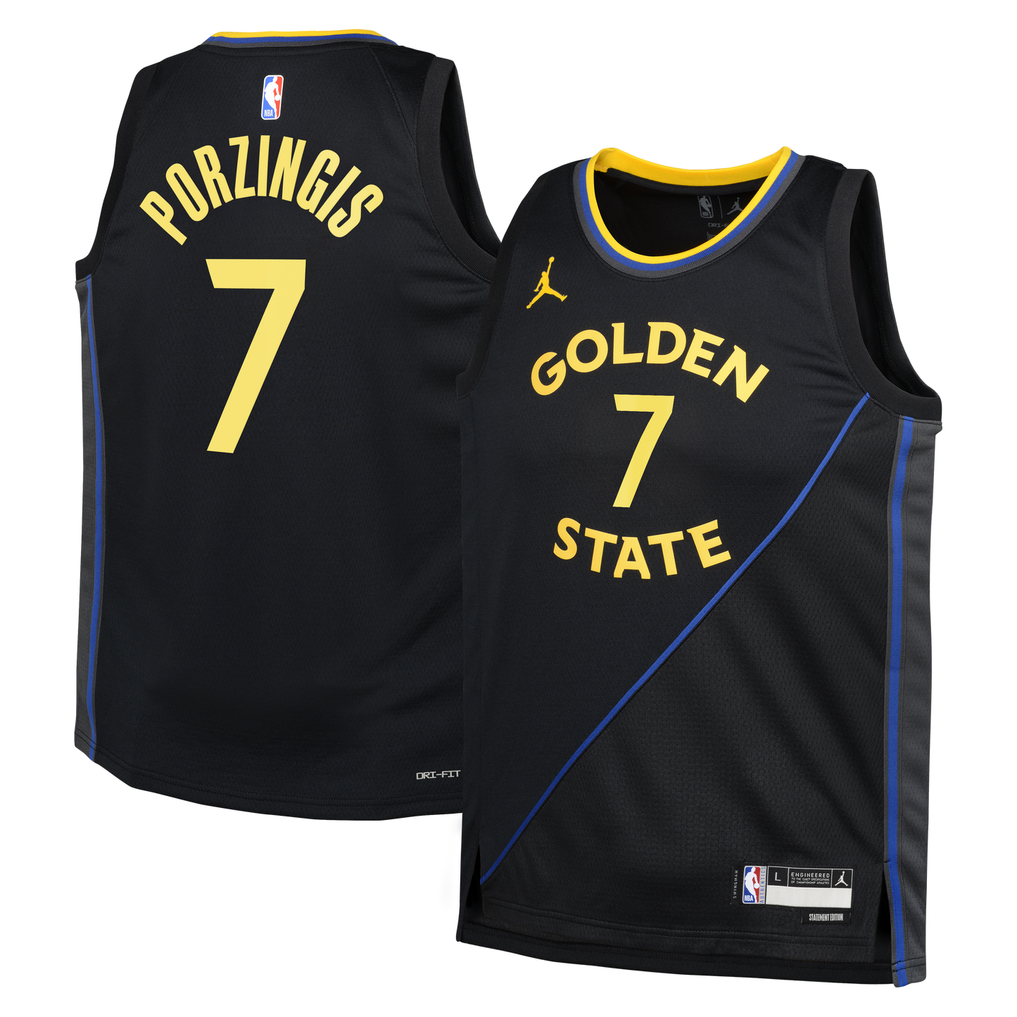Golden State Warriors Jordan Brand Statement Edition Swingman Jersey - Black - Kristaps Porziņģis - Youth