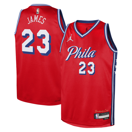 Philadelphia 76ers Jordan Brand Statement Edition Swingman Jersey - Red - Lebron James - Youth