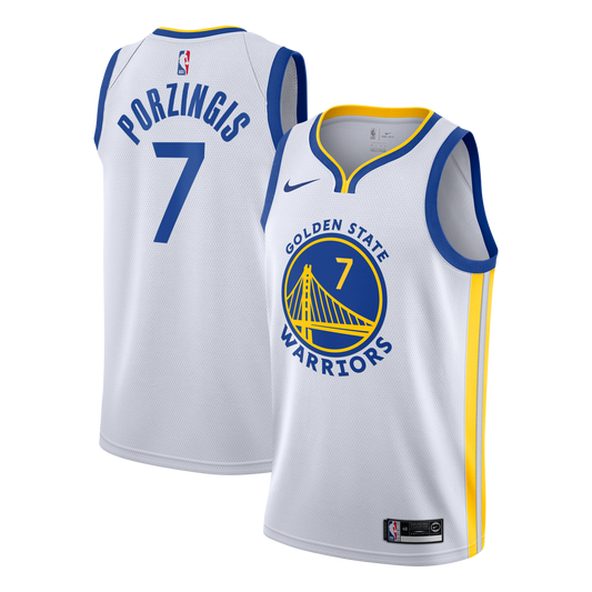 Golden State Warriors Nike Association Edition Swingman Jersey - White - Kristaps Porziņģis - Youth