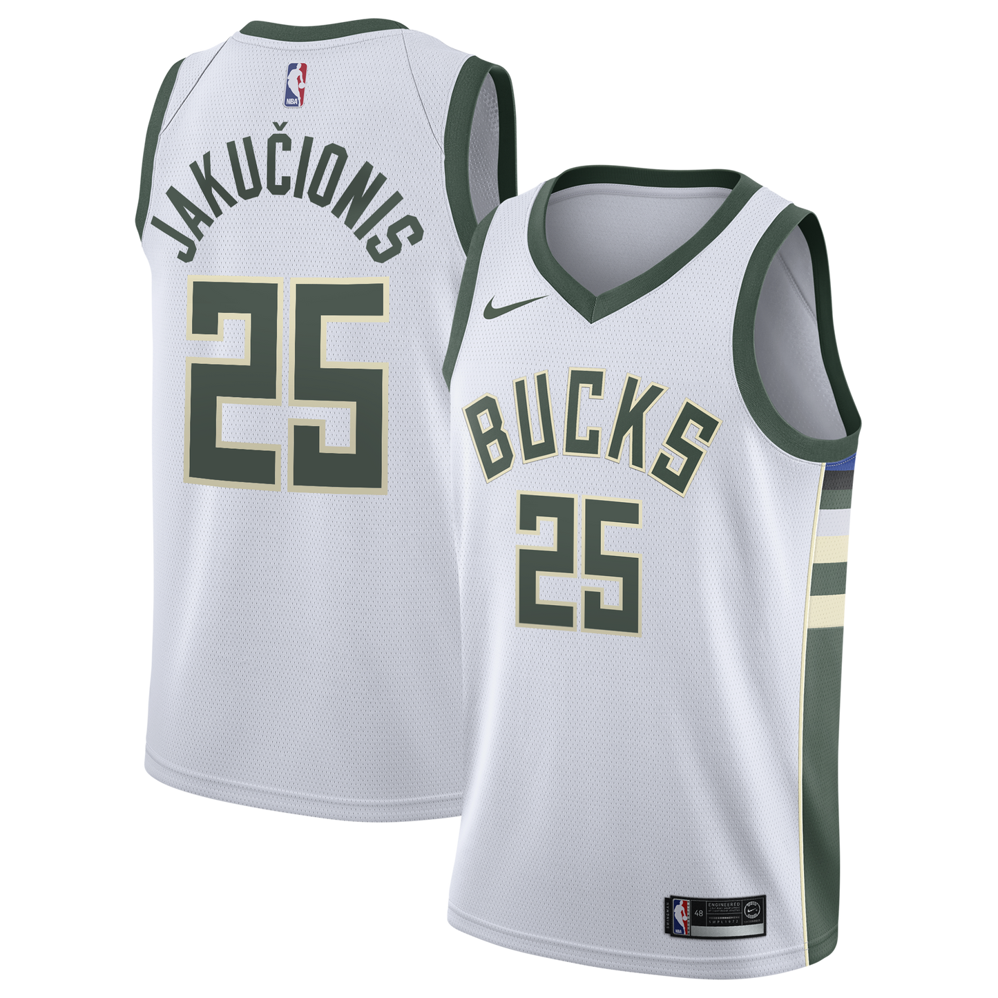 Milwaukee Bucks Nike Association Edition Swingman Jersey - White - Kasparas Jakučionis - Youth