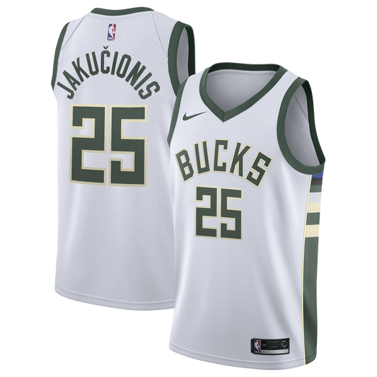 Milwaukee Bucks Nike Association Edition Swingman Jersey - White - Kasparas Jakučionis - Youth