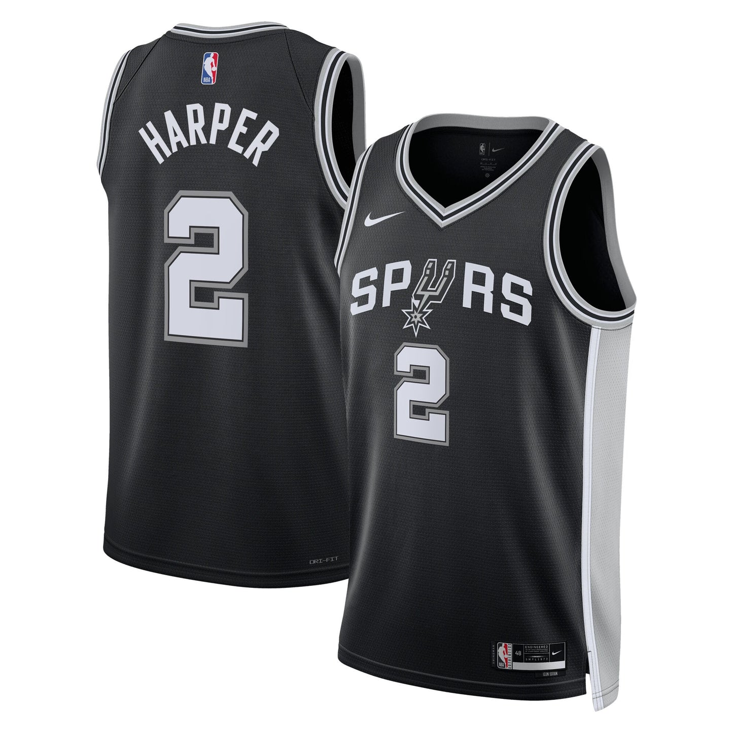 San Antonio Spurs Nike Icon Edition Swingman Jersey NBA 2025 First Round Draft Pick - Black - Dylan Harper - Unisex