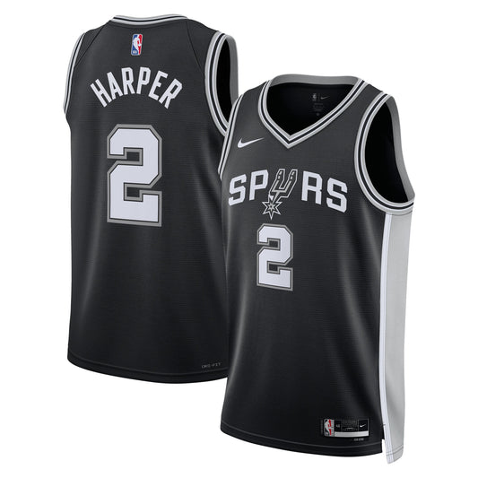 San Antonio Spurs Nike Icon Edition Swingman Jersey NBA 2025 First Round Draft Pick - Black - Dylan Harper - Unisex