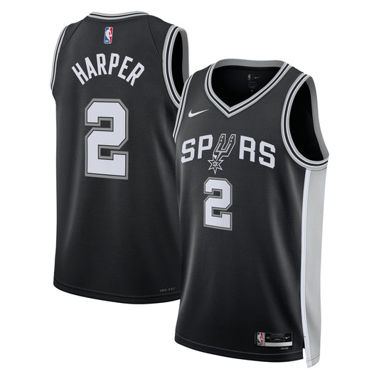 San Antonio Spurs Nike Icon Edition Swingman Jersey NBA 2025 First Round Draft Pick - Black - Dylan Harper - Youth