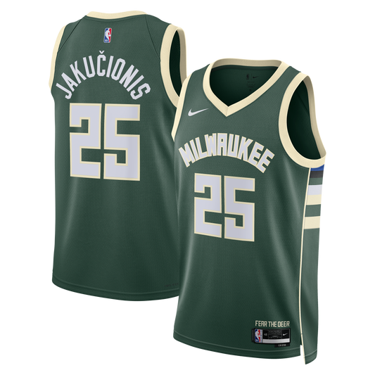 Milwaukee Bucks Nike Icon Edition Swingman Jersey - White - Kasparas Jakučionis - Unisex