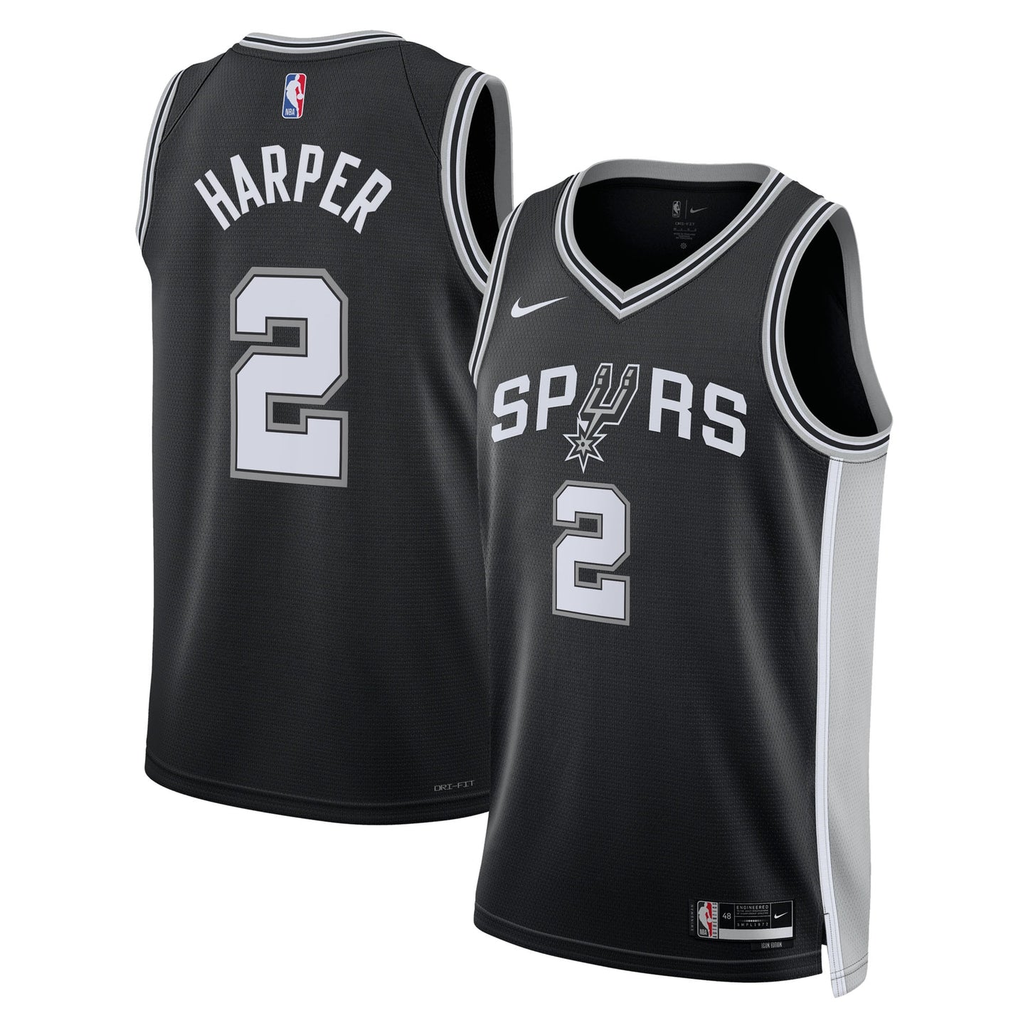 San Antonio Spurs Nike Icon Edition Swingman Jersey NBA 2025 First Round Draft Pick - Black - Dylan Harper - Unisex