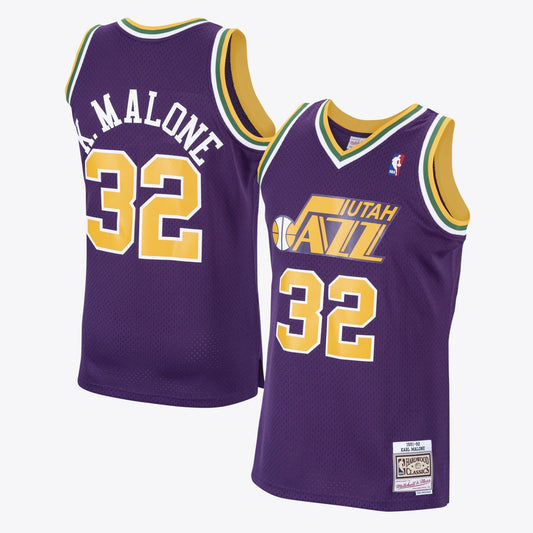 Utah Jazz Karl Malone 1991 Hardwood Classics Road Swingman Jersey by Mitchell & Ness - Purple - Mens