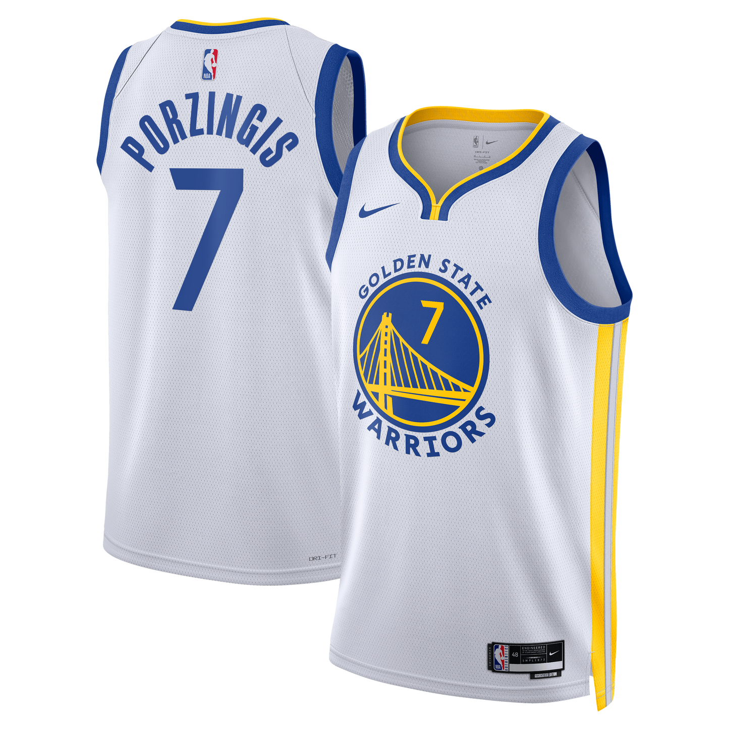 Golden State Warriors Nike Association Edition Swingman Jersey - White - Kristaps Porziņģis - Unisex