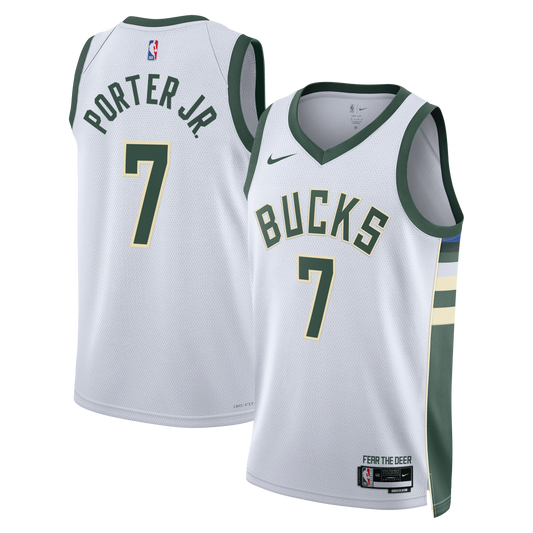 Milwaukee Bucks Nike Association Edition Swingman Jersey - White - Kevin Porter Jr. - Unisex