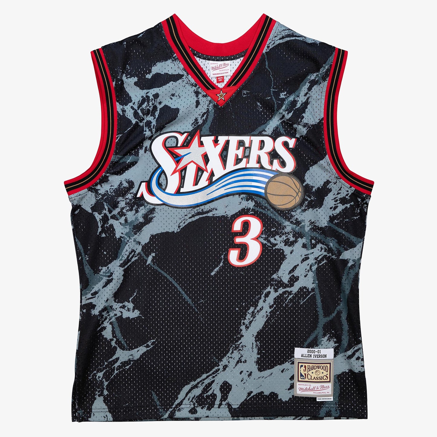 Philadelphia 76ers Mitchell & Ness Allen Iverson 2000 Team Marble Swingman Jersey - Black