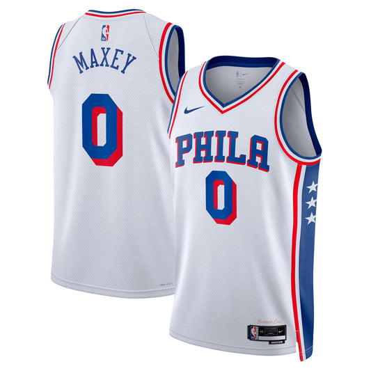 Philadelphia 76ers Nike Association Edition Swingman Jersey - White - Tyrese Maxey - Unisex